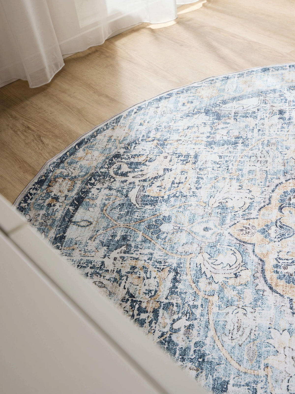 VINTAGE-TEPPICH George waschbar ø 160 cm rund - Blau, Kunststoff (160/160cm) - benuta
