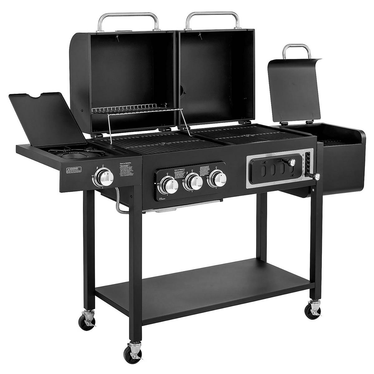 GASGRILL und Smoker HERO DUO Set inkl. Abdeckhaube und Gasdruckregler - Schwarz, Metall (164/118/60cm) - TAINO