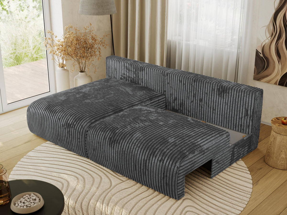 ECKSCHLAFSOFA VIVO L Dunkelgrau Cord - links - Dunkelgrau/Schwarz, Kunststoff/Textil (223/150cm) - MKS