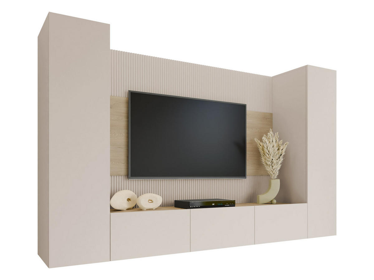 WOHNWAND Deromi V - Beige, Holzwerkstoff (260/150/38cm) - MIRJAN24