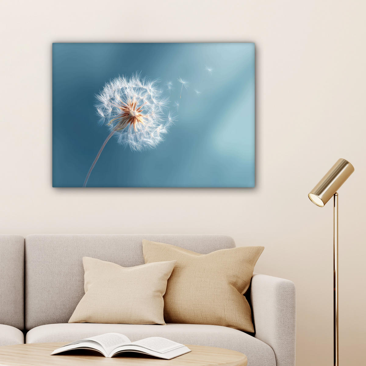 LEINWANDBILD Löwenzahn - Wind - Blau Wandbilder 80x60 cm - Blaugrau, Textil (80/60cm) - MuchoWow