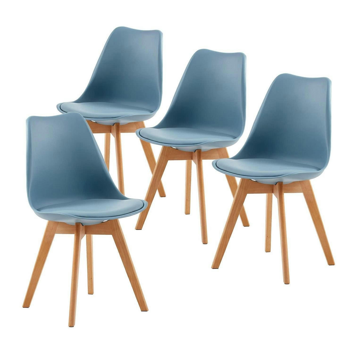 ESSZIMMERSTUHL 4er Set mit Massivholzbeinen und PU-Leder Morandi Lichtblau - Blau, Kunststoff (47.5/82/41cm)
