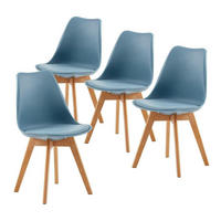 ESSZIMMERSTUHL 4er Set mit Massivholzbeinen und PU-Leder Morandi Lichtblau - Blau, Kunststoff (47.5/82/41cm)