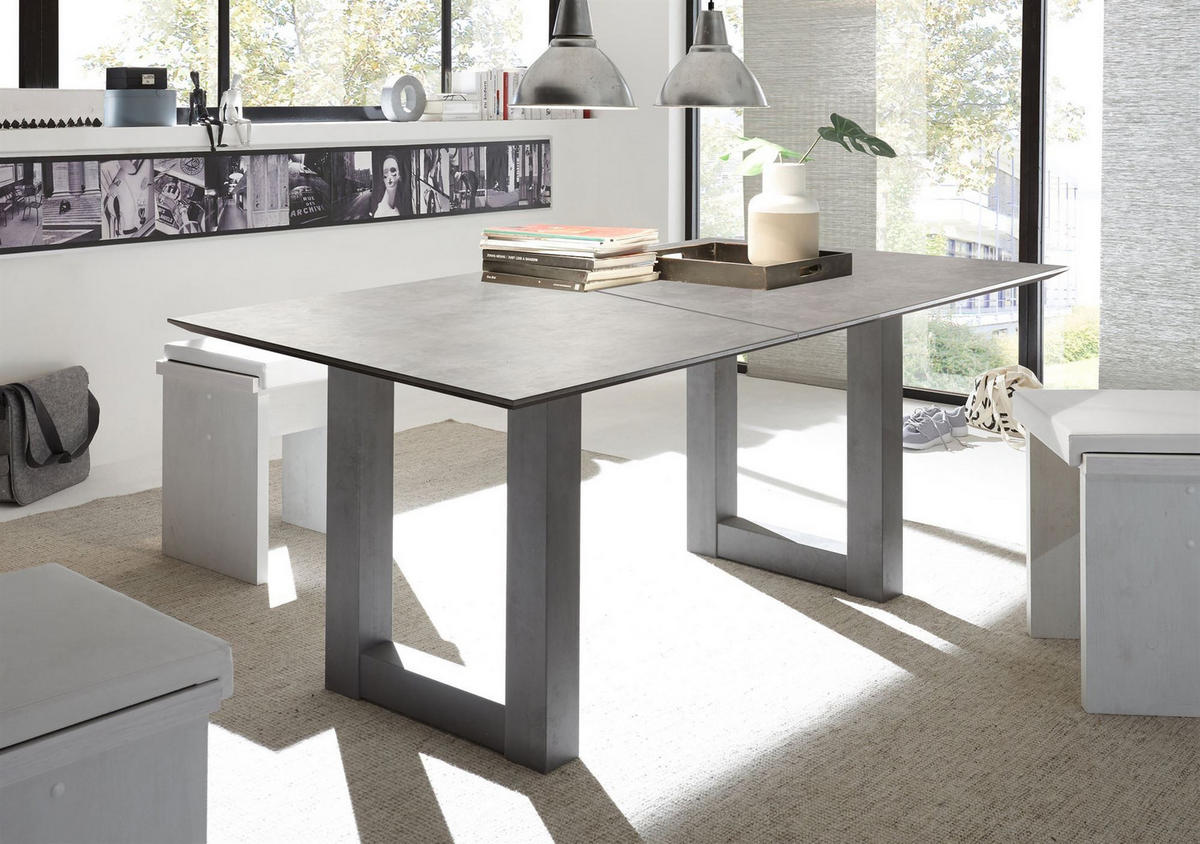 ESSTISCH ausziehbar Eila 5 160 x 90 x 75 Holzwerkstoff Graphit/Keramik - Grau, Holz (160/90/75cm) - 58aufmkessel