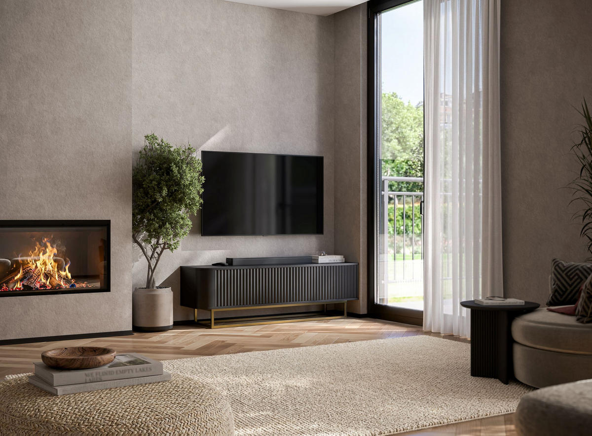 TV STOLÍK Aurora čierny matný 140 cm s kovovým rámom - čierna, kov/kompozitné drevo (140/44/35cm) - Meble Lindner