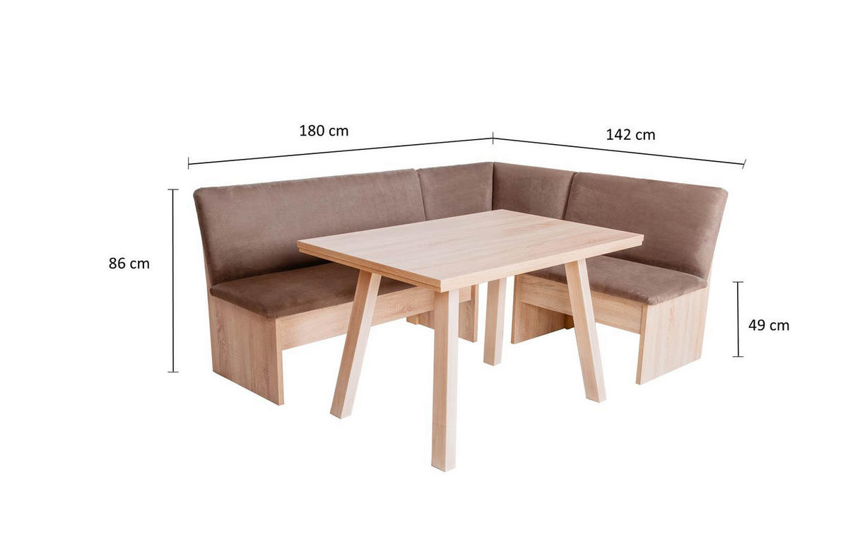 ECKBANKGRUPPE Die Vielseitige, Tisch III - Eichefarben/Braun, Holzwerkstoff/Buchenholz (145/86/185cm) - Kundler Home