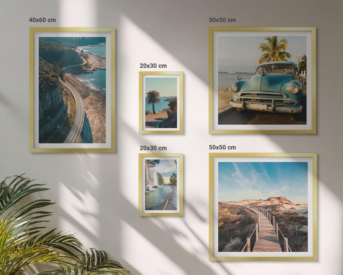 BILDER SET 5er Set - 50x50 cm & 20x30 cm & 40x60 cm Goldrahmen - Fuji-Torii-Bambuswald, Japan - Goldfarben, Kunststoff (40/60cm) - TULUP