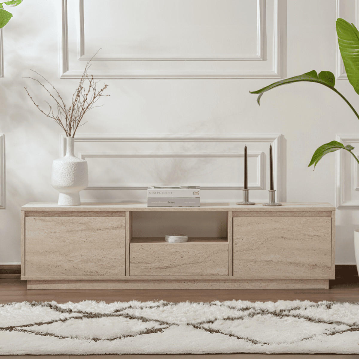 TV-MÖBEL mit 3 klappbaren türen und 1 offenem fach - vanguard 160/29,5/42 cm - Beige, Holzwerkstoff (29.5/42/160cm) - Calicosy