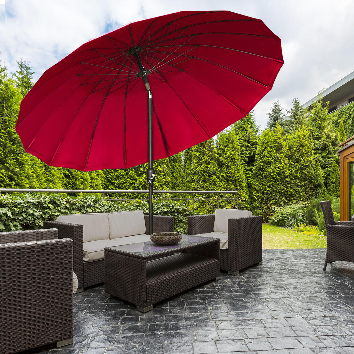 SONNENSCHIRM DE-11407 neigbar, mit Kurbel, 18 Streben Weinrot - Weinrot, Metall (250/250cm) - ComfortXL