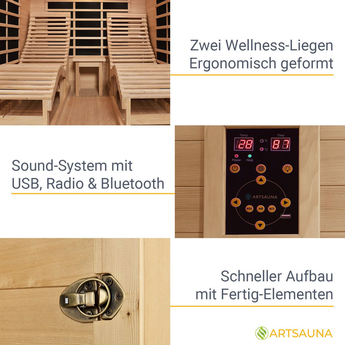 INFRAROTKABINE Billund mit Dual-Heizsystem & Hemlockholz - Naturfarben, Holz (170/190/190cm) - Artsauna