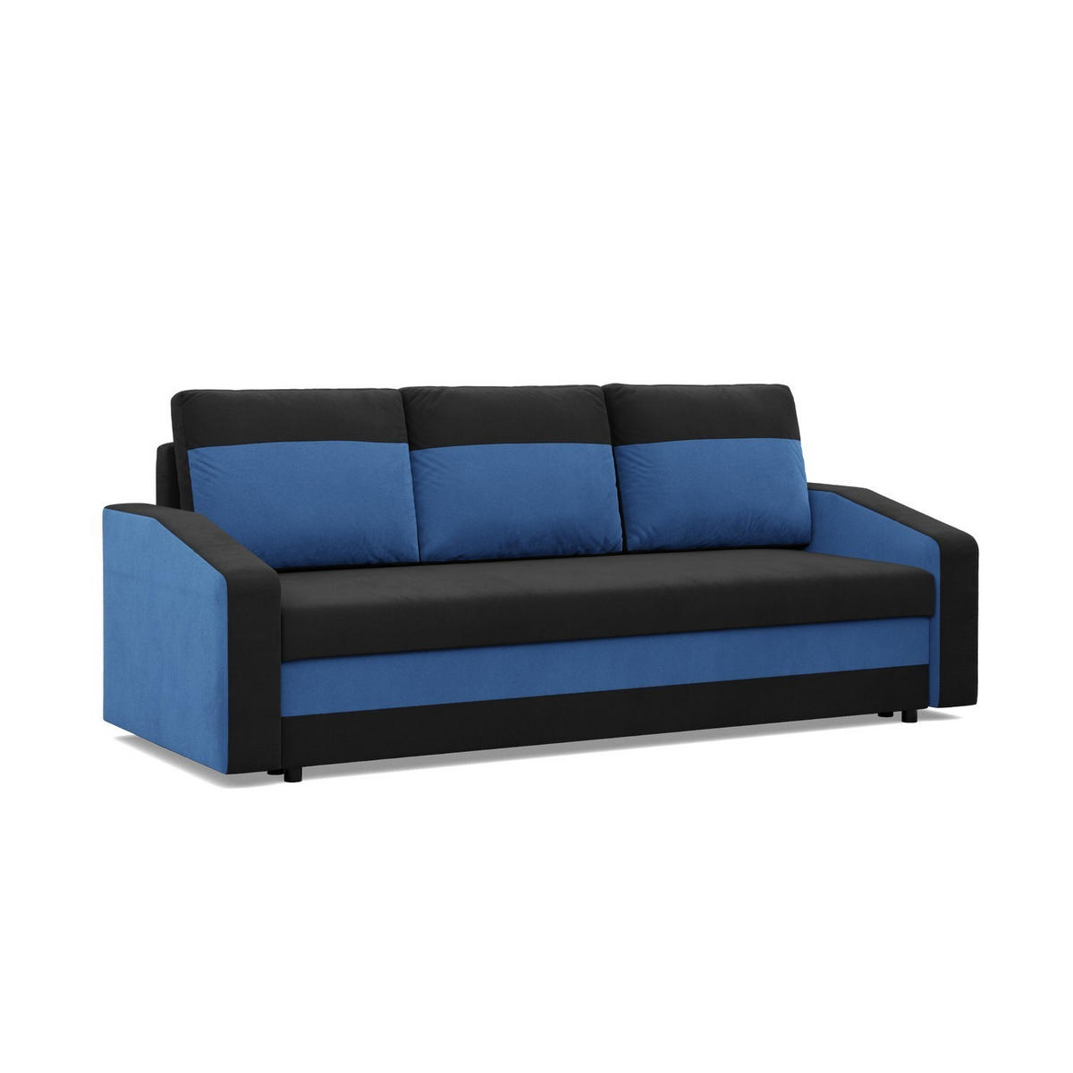 SOFA 3-SITZER MIT SCHLAFFUNKTION ORION, Schwarz + Dunkelblau - Schwarz/Dunkelblau, Textil (220/85/92cm)