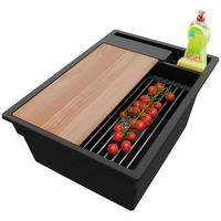 SPÜLBECKEN Oslo Pocket, 2-er set Schwarz Metallic 38/53 cm 1 Becken + Ablauf-Set + Küchenzubehörset ab 40er Unterschrank - Chromfarben/Schwarz Hochglanz, Kunststoff (38/20/53cm) - Primagran