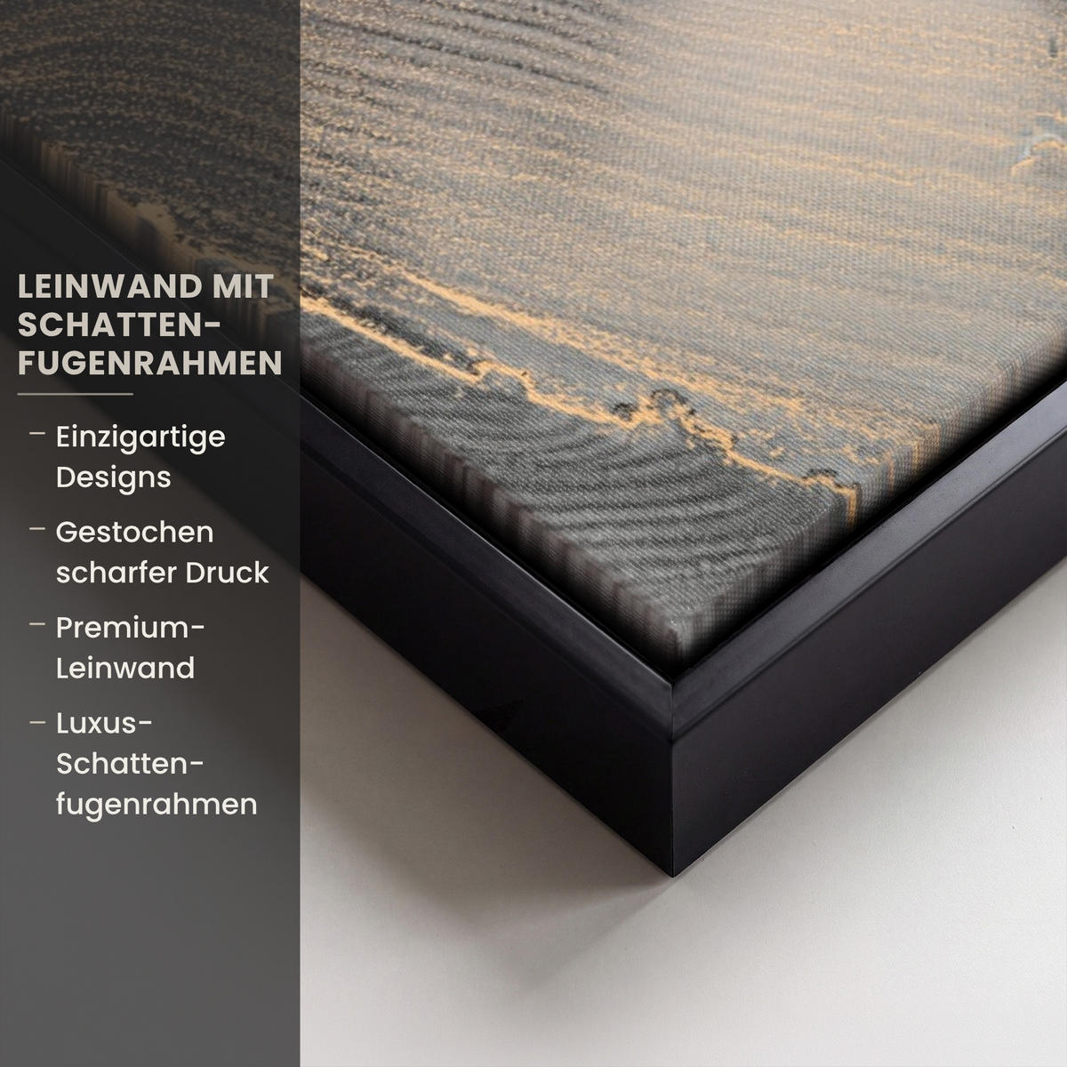 LEINWAND Bilder mit Rahmen - Grau - Luxus - Gold - Marmor - 50x50 - Dunkelgrau, Textil (50/50cm) - MuchoWow