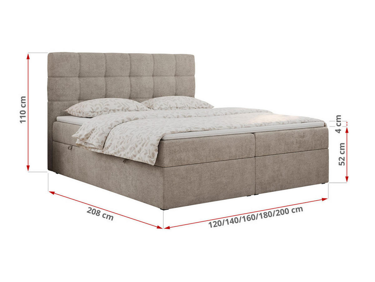 BOXBETT ERNI 120/200 - Beige Strukture - H3 - Beige, Holz/Textil (120/200cm) - MKS