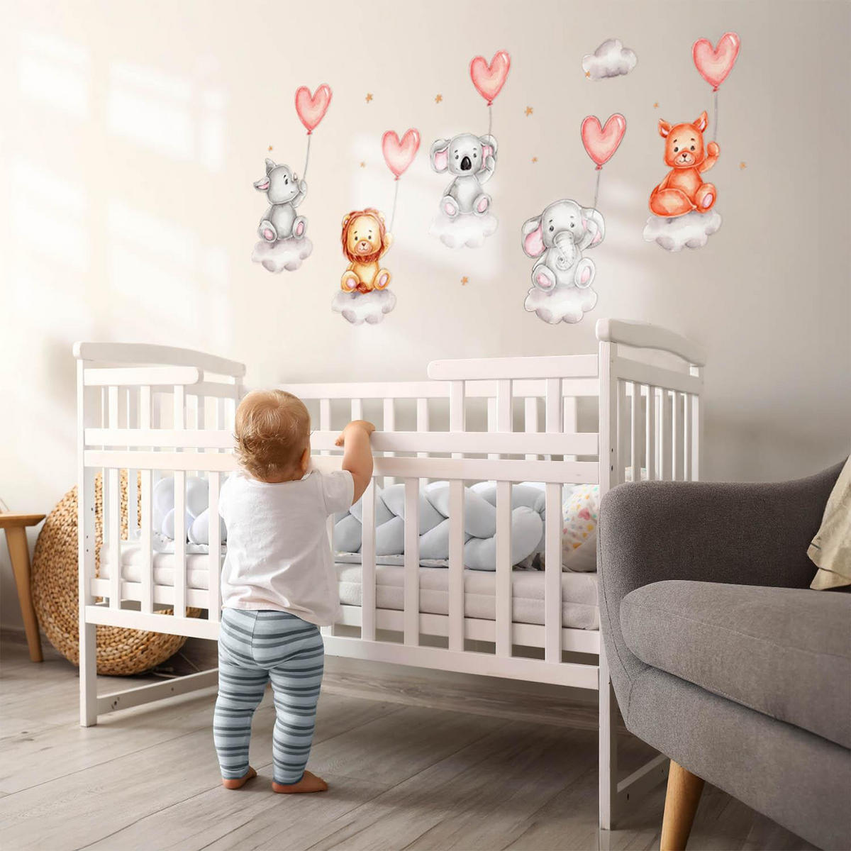 WANDAUFKLEBER 100x150cm - Tiere mit Luftballons - Multicolor, Kunststoff (100/150/0.1cm) - Wallfluent