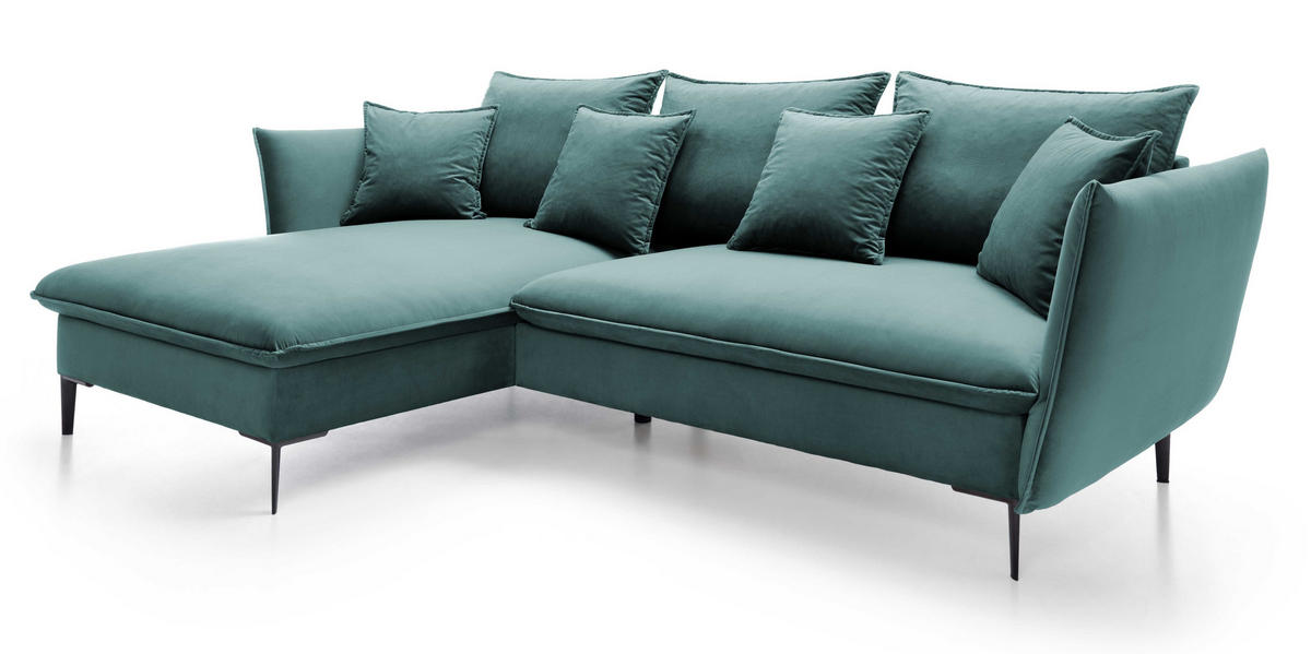 ECKSOFA Flavio mit Schlaffunktion, Bettkasten 260 cm, Links, Türkis - Türkis, Holz (258/167cm) - Emporius