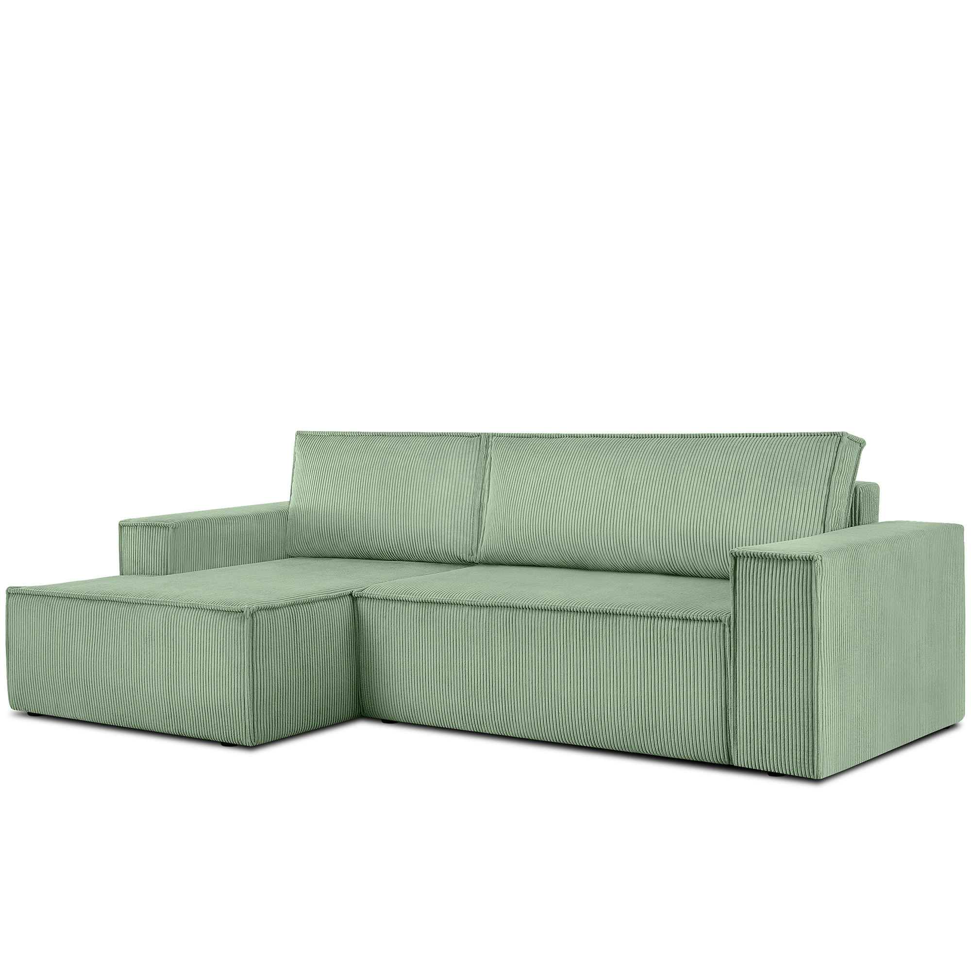 ECKSCHLAFSOFA-LINKS NAPI in Pet Friendly Cord-Stoff, mintfarben - Schwarz/Mintgrün, Textil (262/148cm) - KONSIMO®
