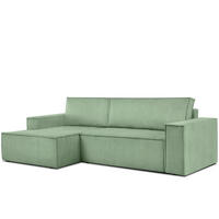 ECKSCHLAFSOFA-LINKS NAPI in Pet Friendly Cord-Stoff, mintfarben - Schwarz/Mintgrün, Textil (262/148cm) - KONSIMO®