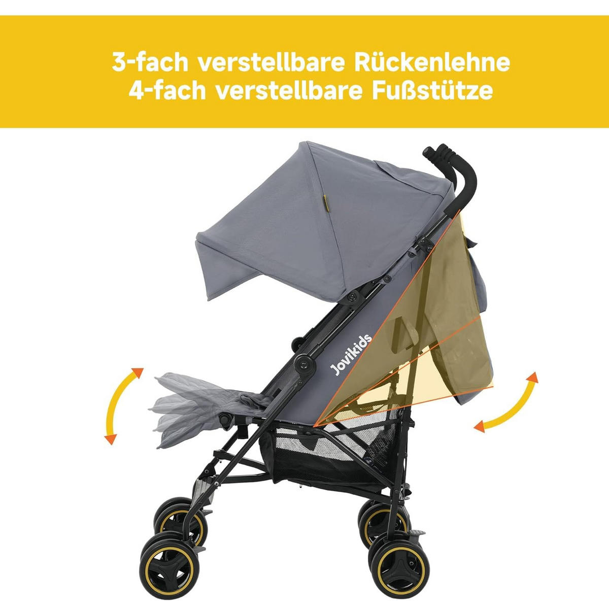 BUGGY Reisebuggy-Kompaktmodell mit Liegefunktion und Regenverdeck bis 22kg Grau - Grau, Metall (51/81/104.5cm) - Raelunyi