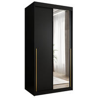 SCHIEBETÜRENSCHRANK mit Spiegel 100 cm Breite, schwarz mit goldenem Griff - Goldfarben/Schwarz, Holzwerkstoff (250/200/62cm) - Home Collective