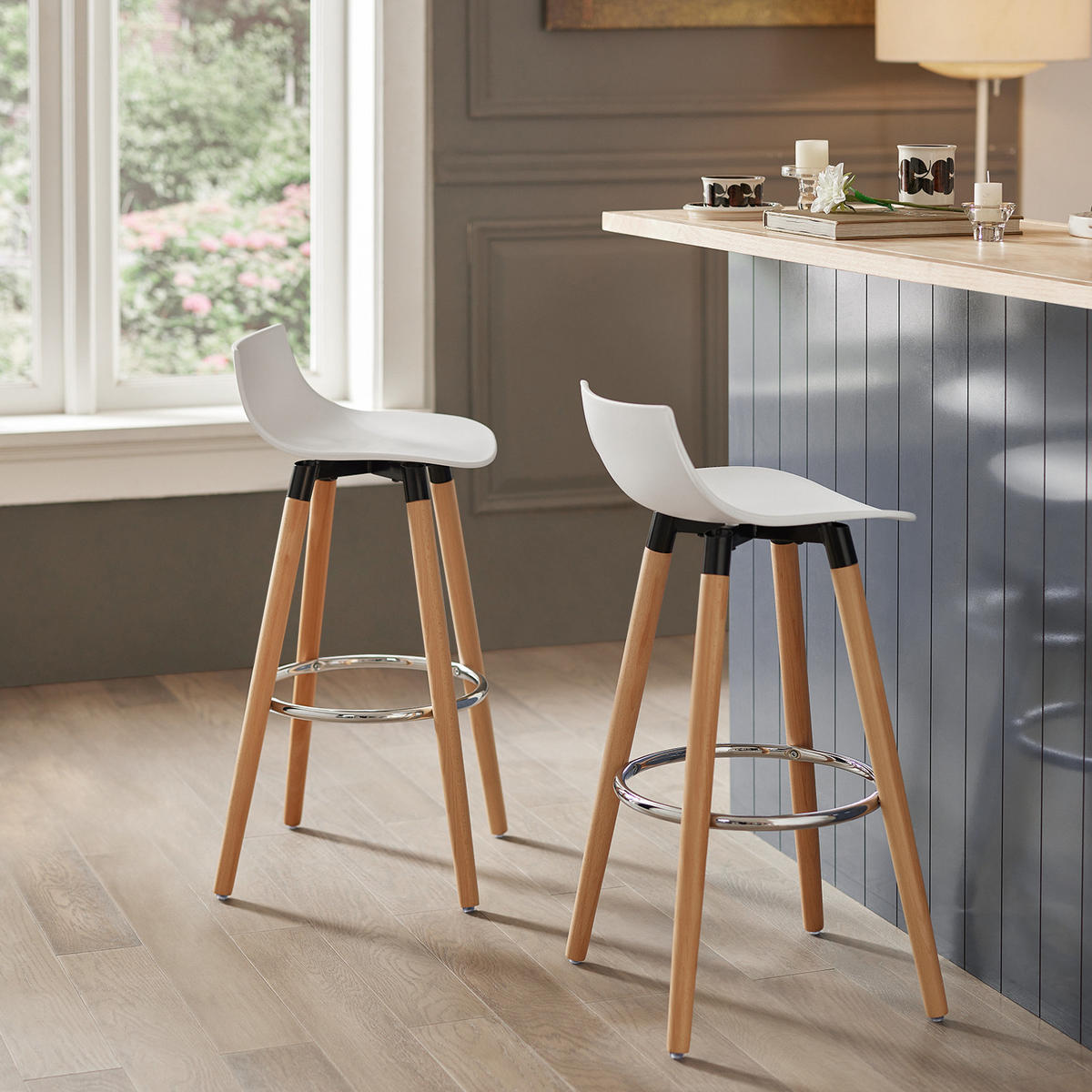 BARHOCKER Buche Weiß - Weiß/Braun, Holzwerkstoff/Kunststoff (40/84/41cm) - SoBuy