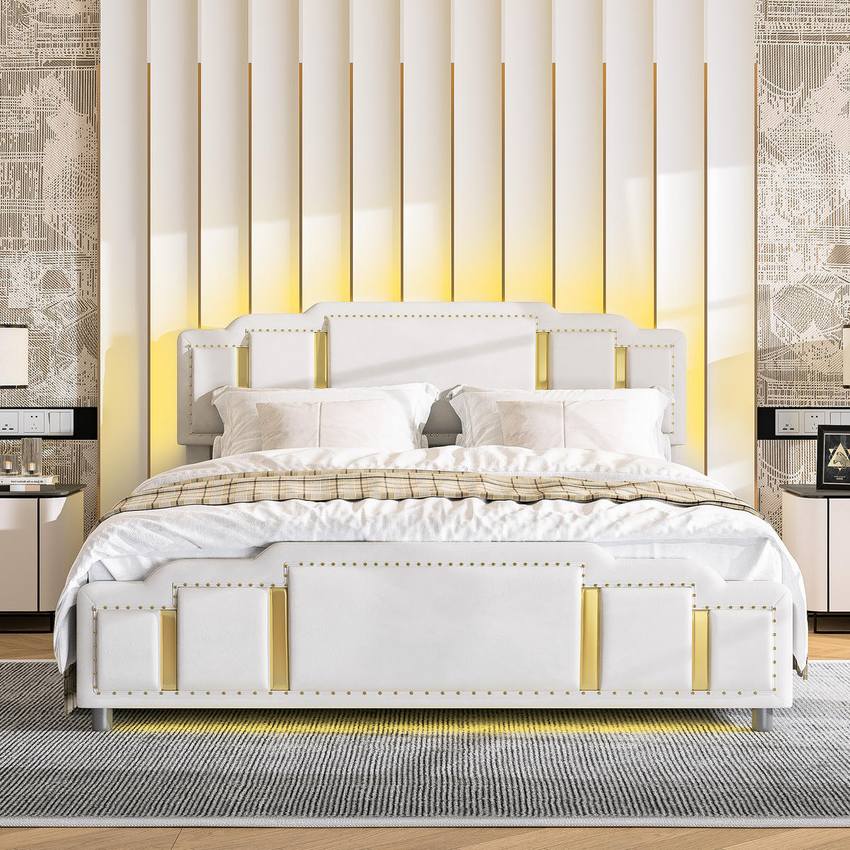 STAURAUMBETT 140/200 cm DE-33074 mit LED und Stauraum Beige - Beige, Metall (140/200cm) - ComfortXL
