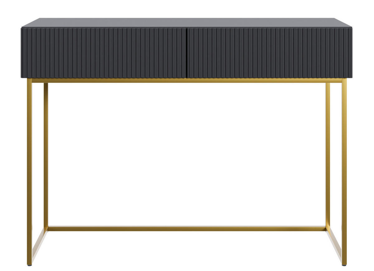 SCHMINKTISCH Veldio Schwarz mit goldenen Beinen 110 cm - Goldfarben/Schwarz, Holzwerkstoff/Metall (110/79/40cm) - Selsey