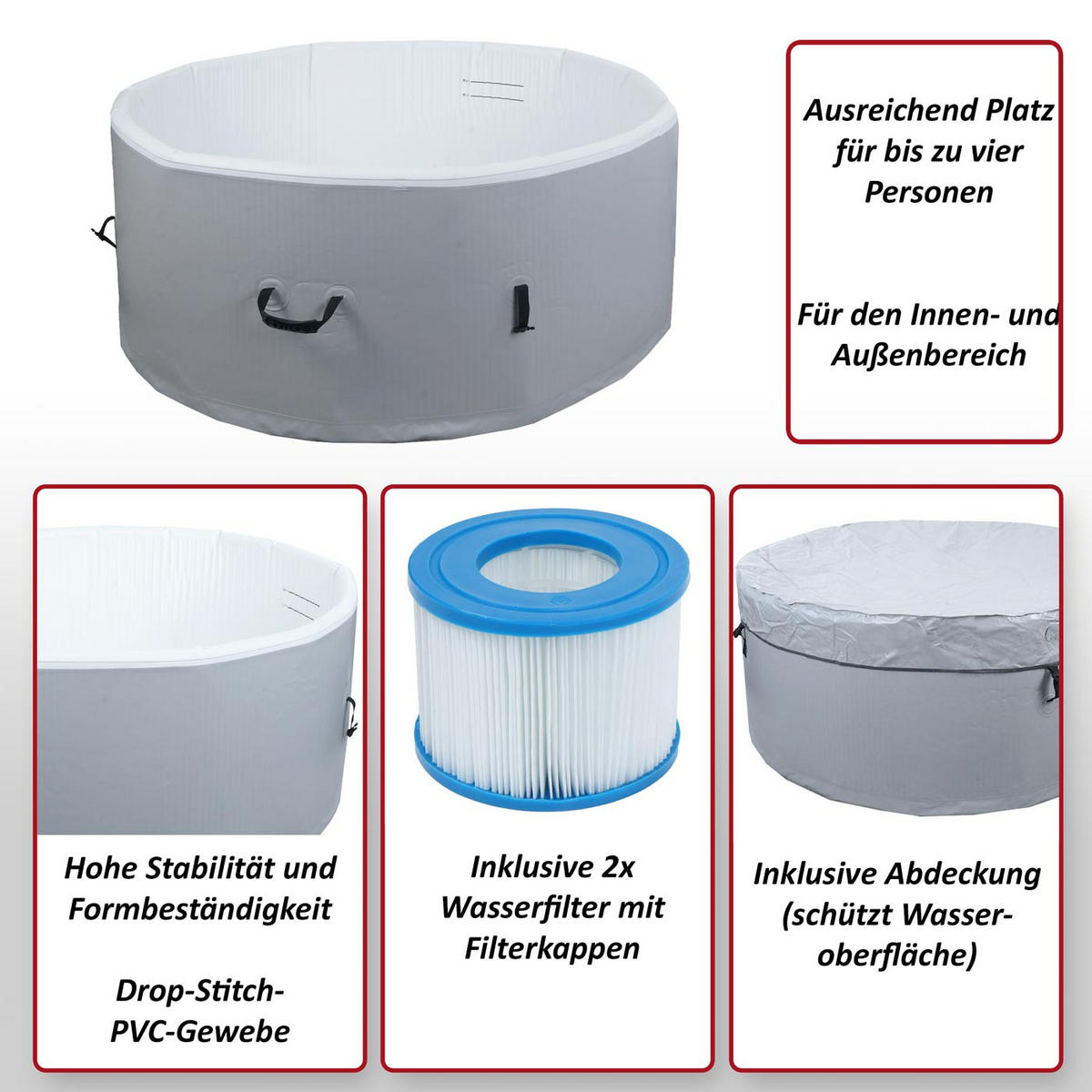 ERSATZ-WHIRLPOOL rund Grau - Grau, Textil (150/65/150cm) - MCW