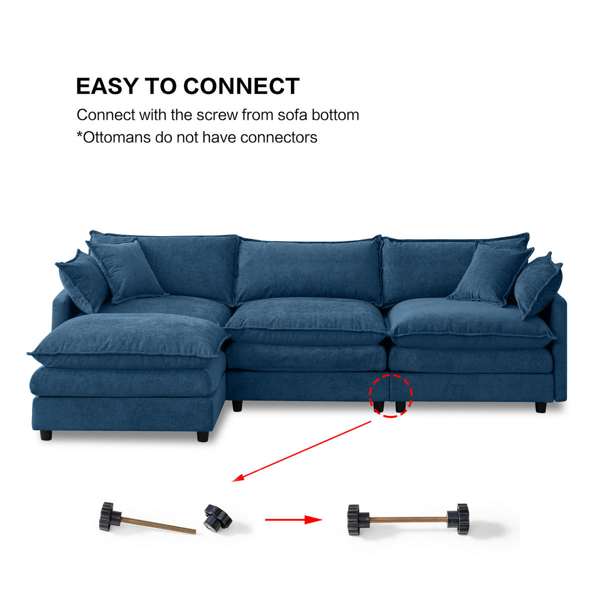 ECKSOFA 267/154/85 cm Blau mit Chaiselongue und Hocker - Blau, Textil (267/154cm) - Oxeza
