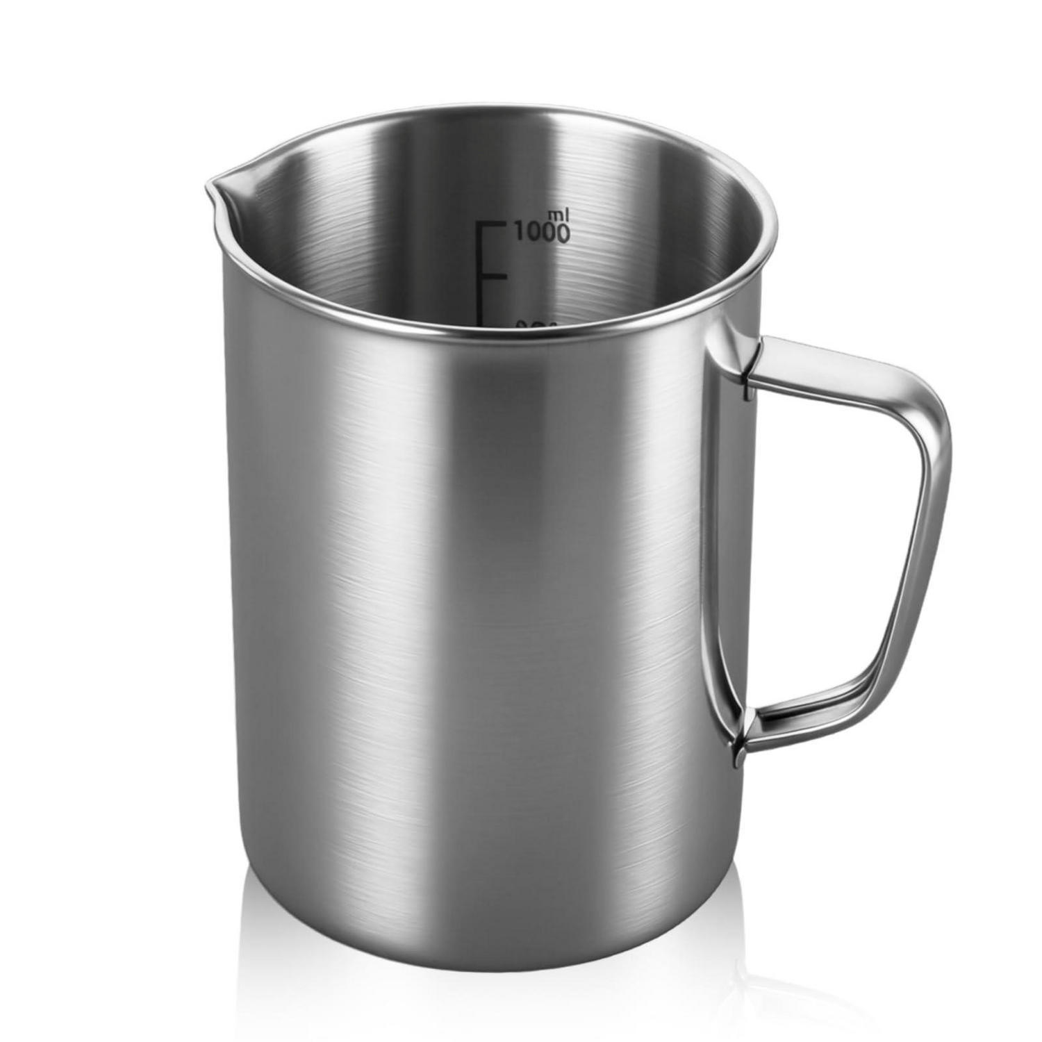 MESSBECHER Edelstahl 1000 ml mit Skala und Griff - Silberfarben, Metall (1L)