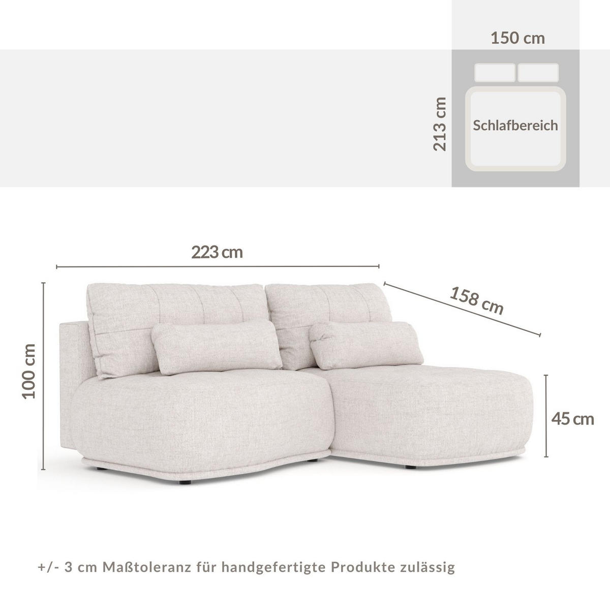 ECKSOFA MIT SCHLAFFUNKTION Batu Hellbraun Webstoff - Hellbraun/Schwarz, Holz/Holzwerkstoff (223/158cm) - Maison de Reve