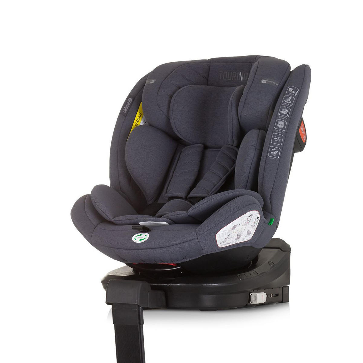 KINDERSITZ Tourino i-Size (40-150cm) dunkelgrau Isofix, höhenverstellbar, Stützbein, drehbar - Grau, Kunststoff (46/78/49cm) - Chipolino