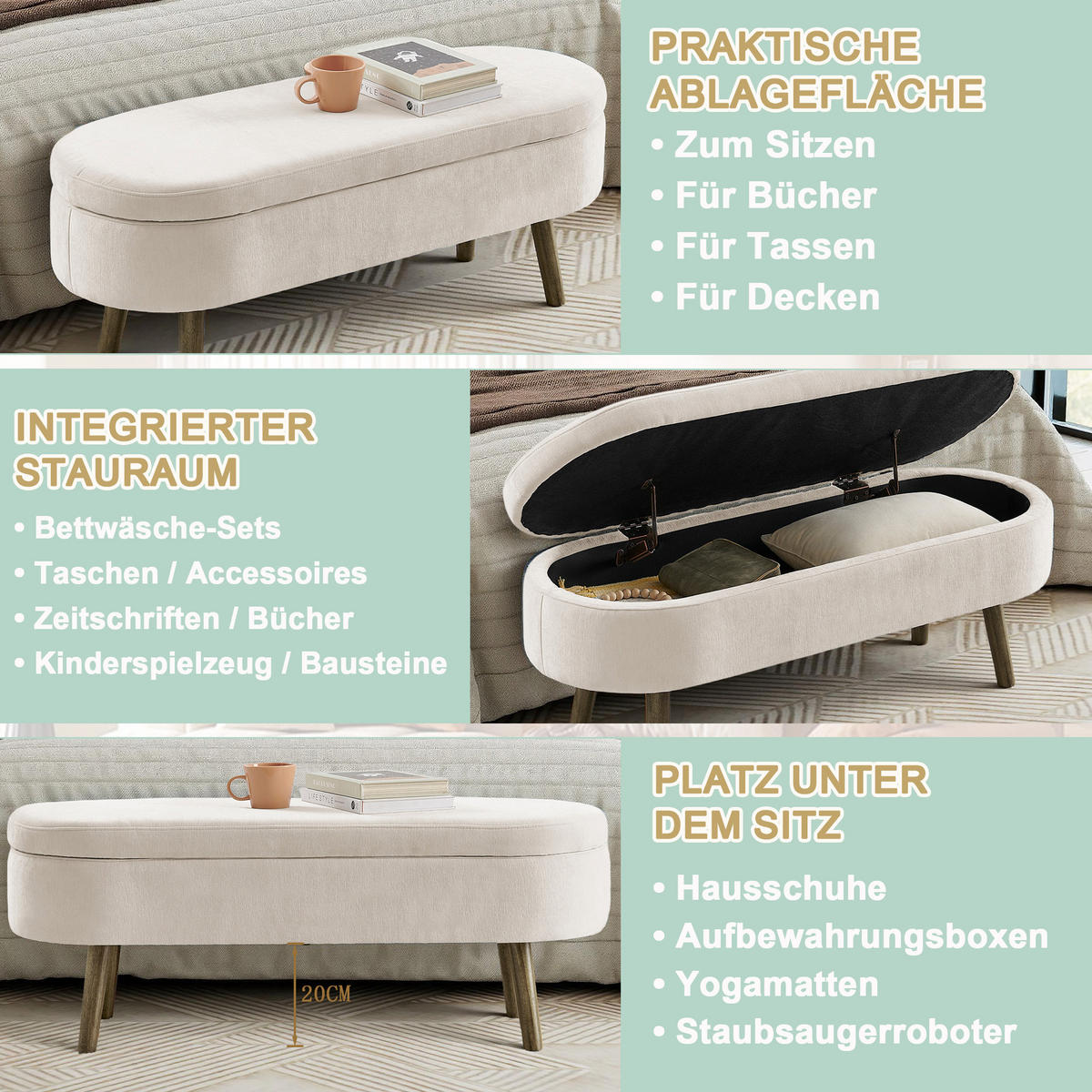 AUFBEWAHRUNGSTRUHE velvet & gold 110 cm - Beige, Textil (110/42/40cm) - Urban Meuble