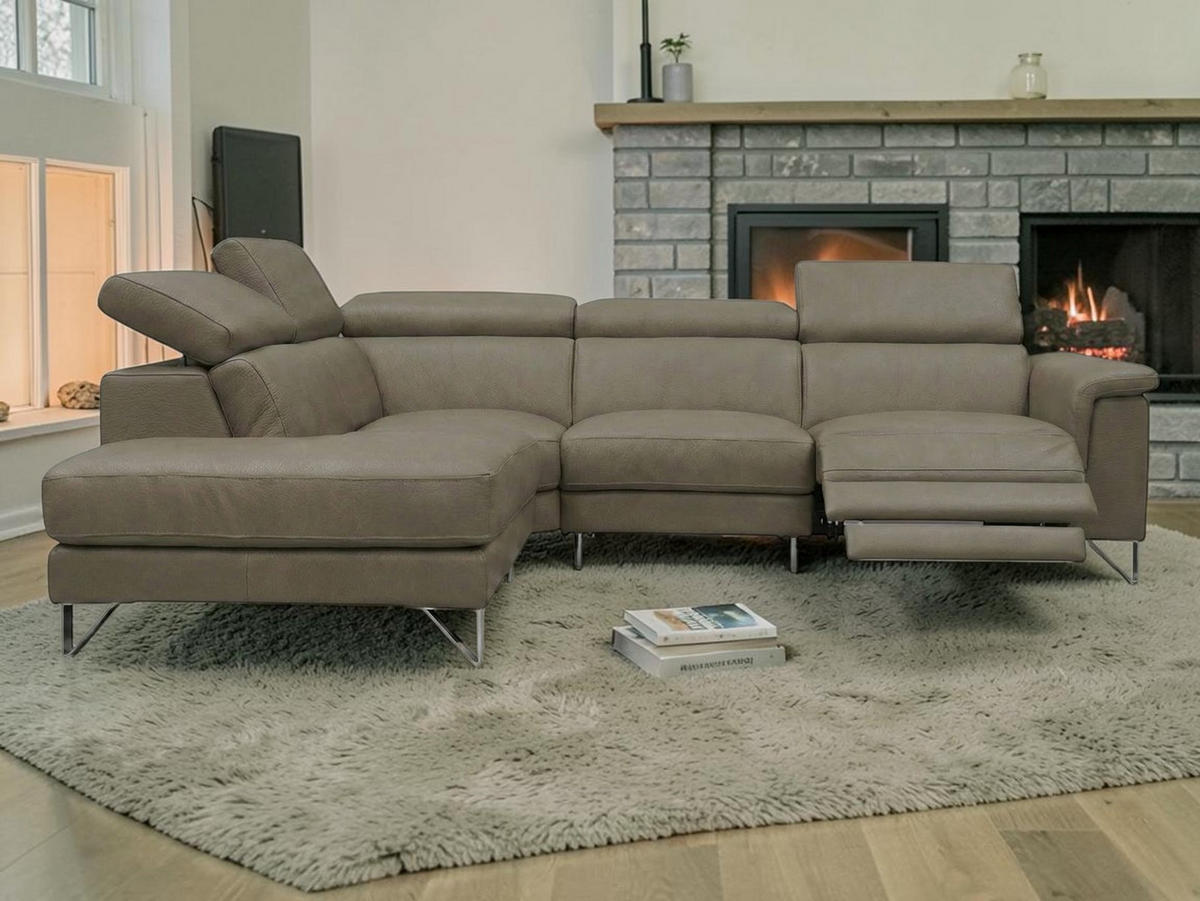ECKSOFA Antares Echtleder mit 1 x Relaxfunktion Greige - Greige, Leder/Metall (224/276cm)