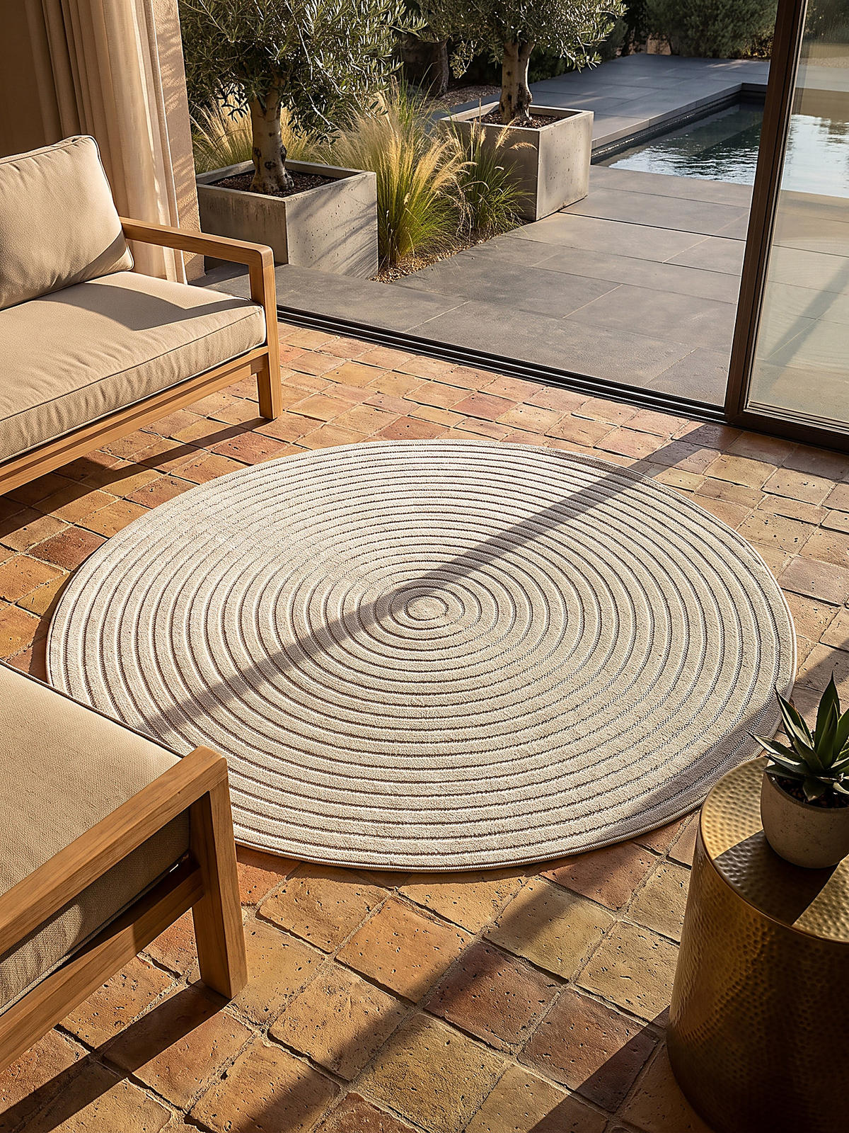 TEPPICH Outdoor Abstrakt MEZEN Polypropylen Beige 160 x 160 cm - Beige, Textil (160/160cm) - KADIMA DESIGN