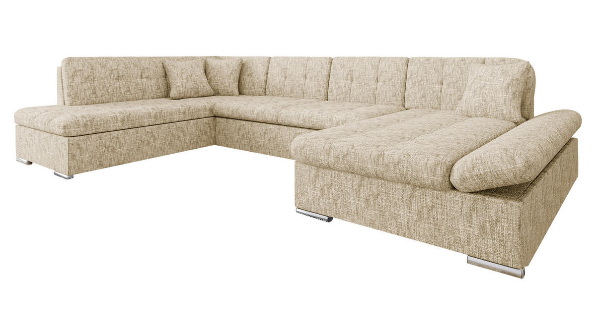 ECKSOFA Bergen Premium, Seite: Rechts - Hellbraun/Silberfarben, Holz/Textil (345/76/205cm) - MIRJAN24