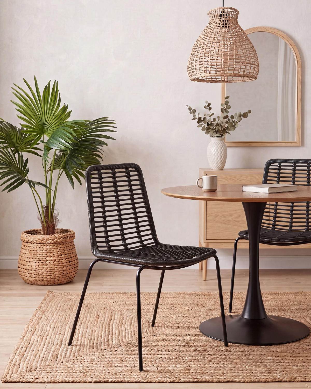 ÉTKEZŐSZÉK 2 darabos Szett Rattan Fekete Taos - fekete, természetes anyagok (56/82/55cm) - Beliani