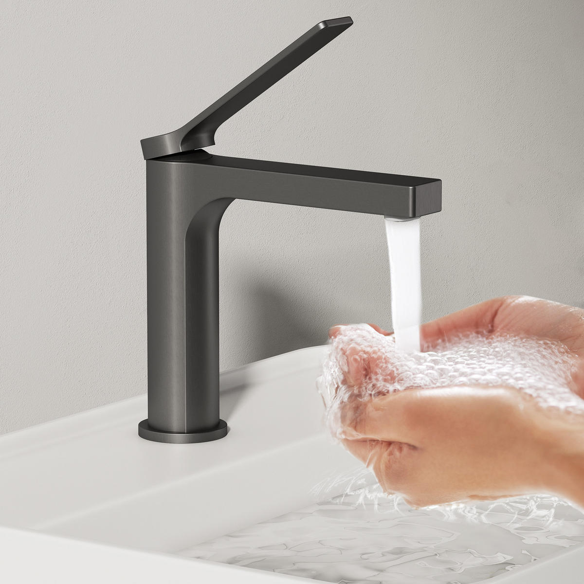 WASCHTISCHARMATUR mit Spulen-Zertifiziertem Filterelement Anthrazit Matt - Anthrazit, Metall (17.3/4.6/19.5cm) - EMKE