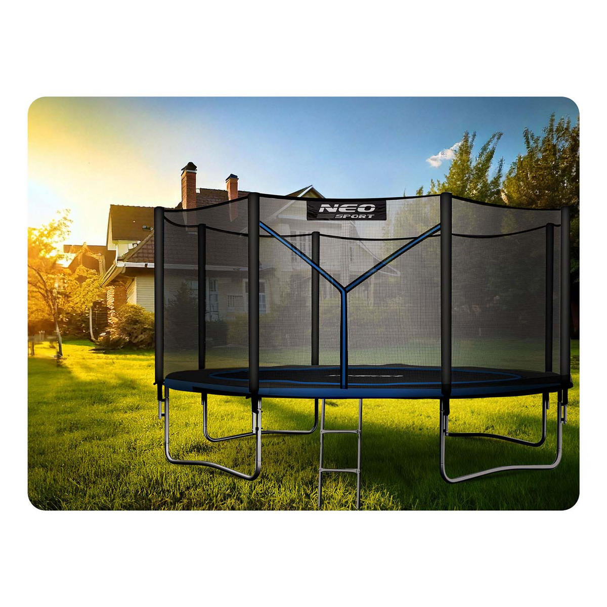 GARTENTRAMPOLIN 12 ft/374 cm mit Außennetz und Leiter - Blau, Metall (374/374cm)