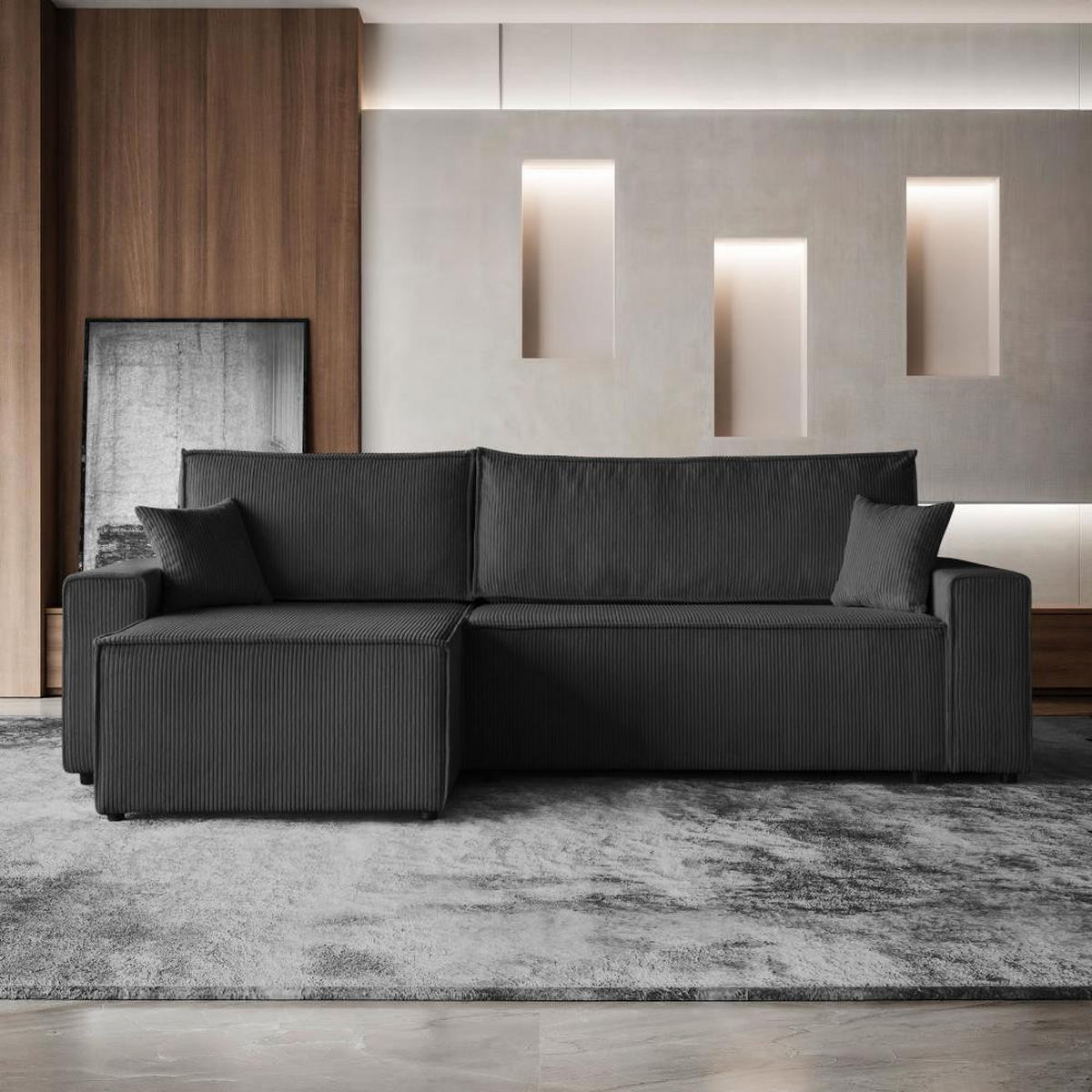 ECKSCHLAFSOFA mit Schlaffunktion Hektor dunkelgrau - Dunkelgrau/Schwarz, Kunststoff/Textil (277/152cm) - Beautysofa