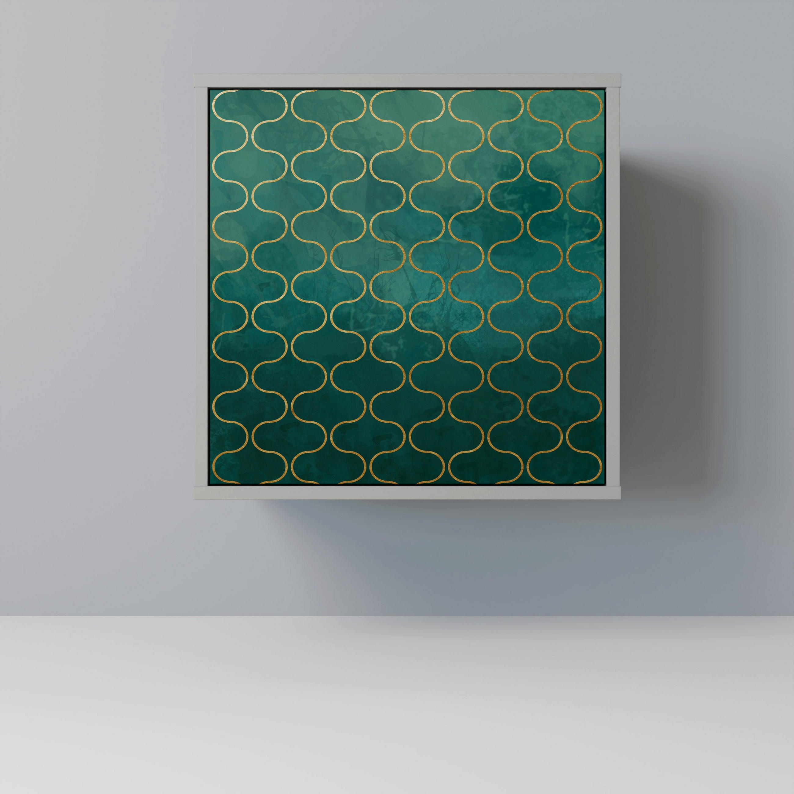 SIDEBOARD TESSELATED GREENERY, Grau, 57,5x42x57,5 cm, Ohne Füße - Multicolor/Grau, Holzwerkstoff (57.5/57.5/42cm) - SpaceRebels