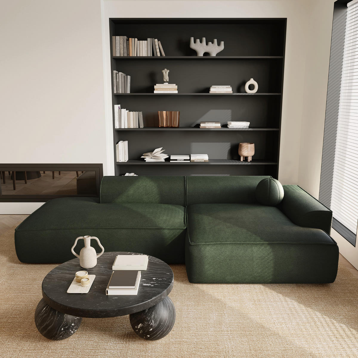 ECKSOFA RECHTS Rastergewebe Olivgrün 260cm - Olivgrün, Textil (260/155cm) - Sia Home