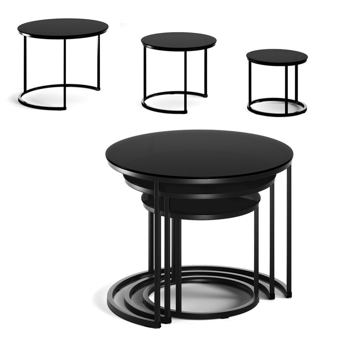 COUCHTISCH-SET Montreal Glas 55 x 55 cm 3 Teile - Klar/Schwarz, Glas (55/55/44.5cm) - Vicco