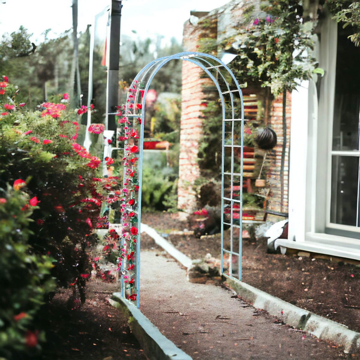 ROSENBOGEN Metall Verzinkt Massiv 120 cm Torbogen - Grau, Metall (120/232/30cm) - DanDiBo