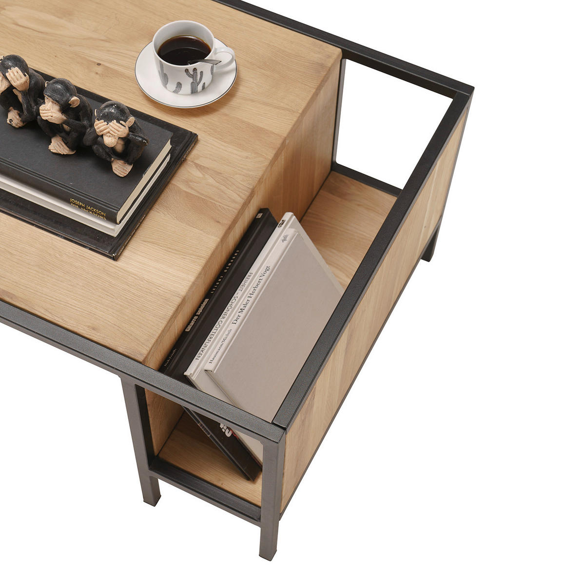 COUCHTISCH - Metall / Massivholz - Schwarz - Eichefarben, Holz/Metall (60/110/40cm) - home24