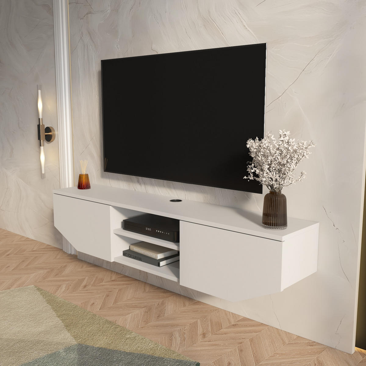 HÄNGENDE TV Einheit Hera Glänzend Weiß - Weiß, Holzwerkstoff (30/12.5/150cm) - Decorotika