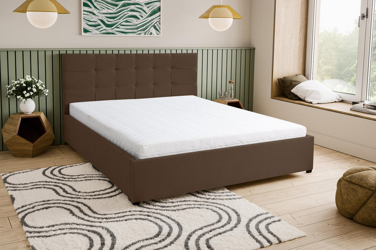 POLSTERBETT JESSA mit Kopfteil, 160 x200 cm, Doppelbett mit Bettkasten und Lattenrost aus Velourstoff, Velourstoff, Frabe: Braun - Braun, Holz/Kunststoff (160/200cm) - VENASI MÖBEL