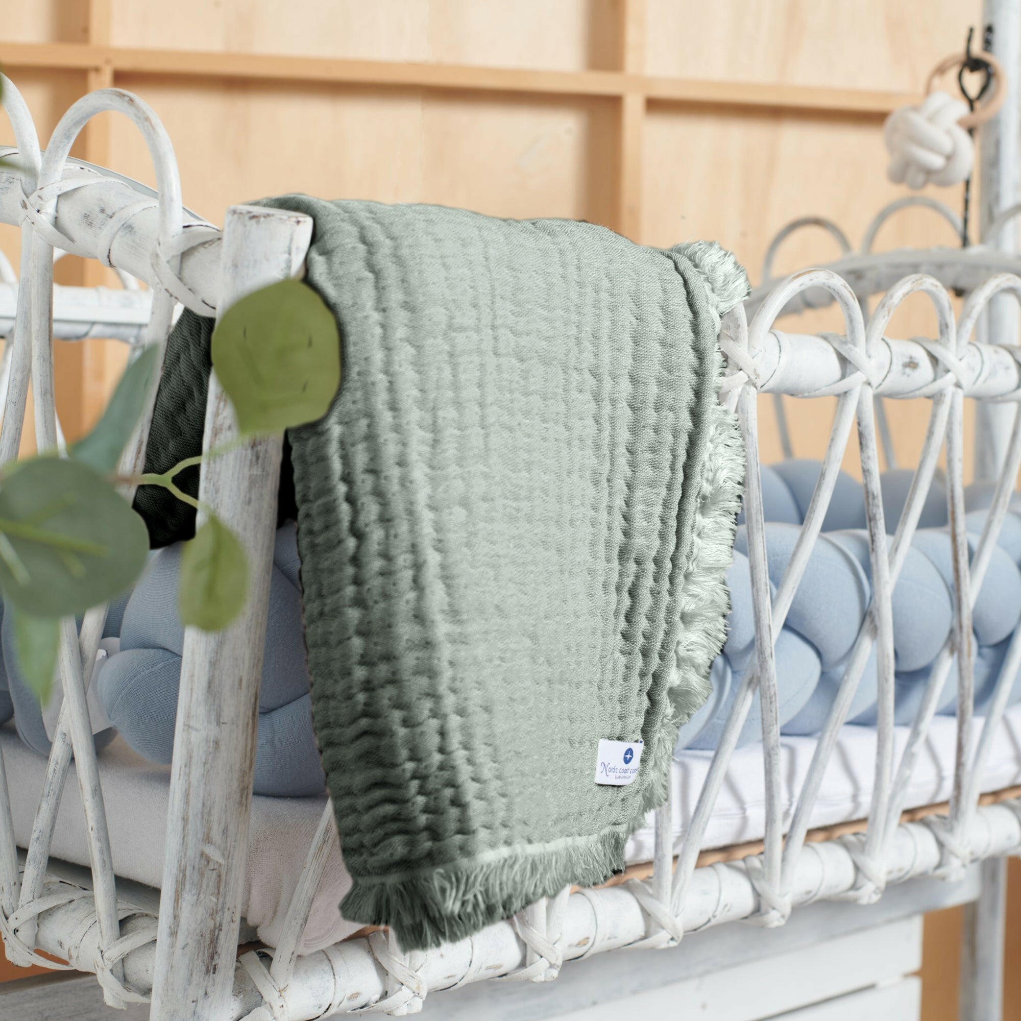 MUSSELINDECKE Mint Fransen - Mintgrün, Textil (80/80cm) - nordic coast company