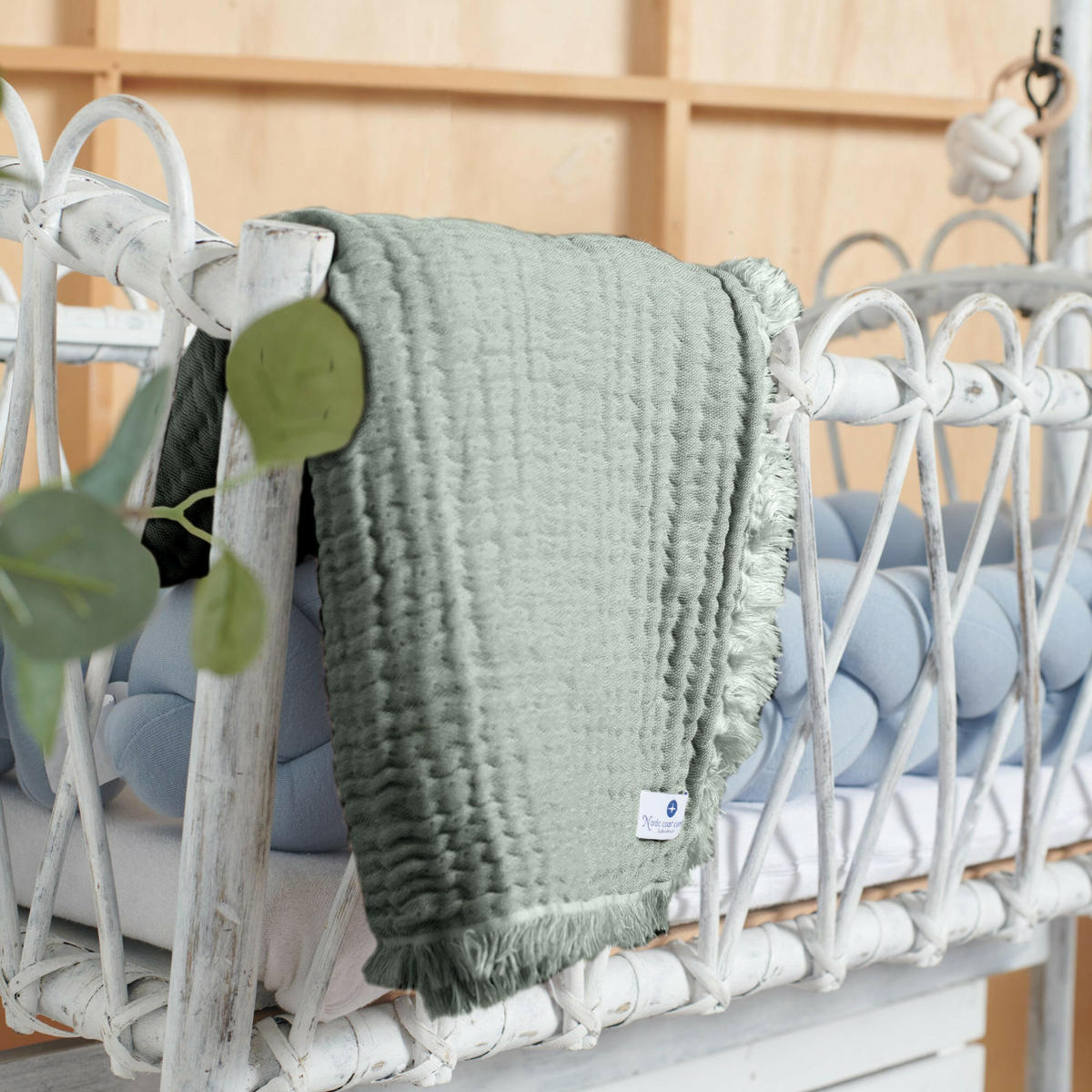 MUSSELINDECKE Mint Fransen - Mintgrün, Textil (80/80cm) - nordic coast company
