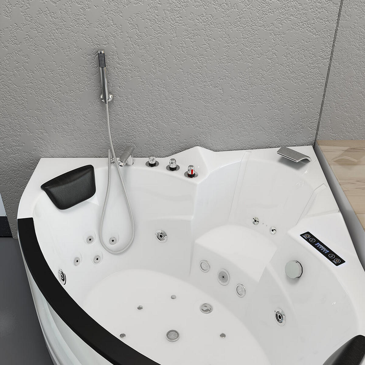 WHIRLPOOL LAGUNA L KOMPAKT - mit Glasscheibe, 140 x 140 cm - Weiß, Keramik (140/65/140cm) - Home Deluxe